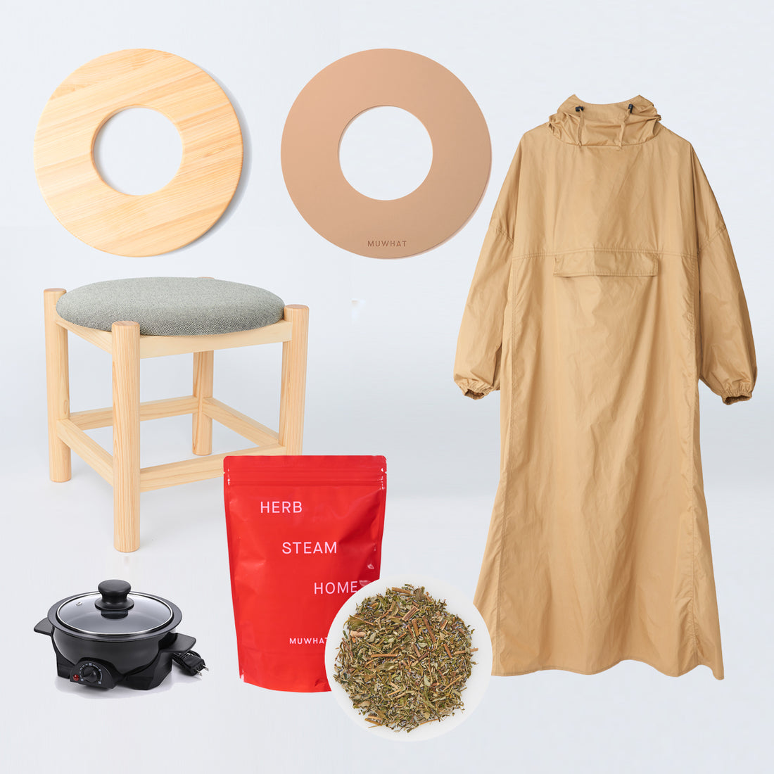 MUWHAT ｜自宅よもぎ蒸しセット ヒノキスツール
